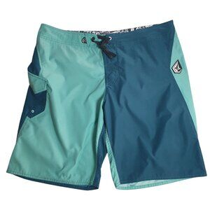 Volcom Mens Two Tone Board Shorts With Cargo Pocket Drawstring Waist 40 In Trunk